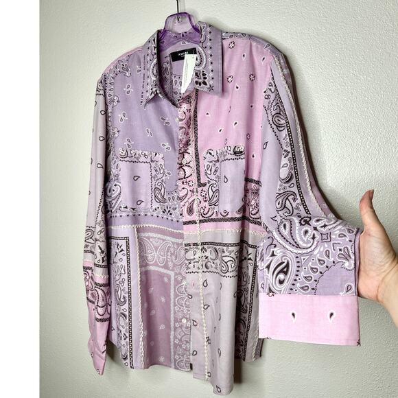 NWT Amiri Lavender Bandana Reconstructed Flannel Button Shirt XL - Picture 5 of 16